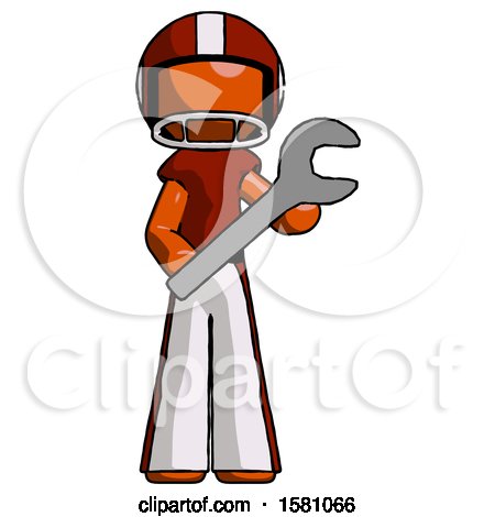Orange Football Player Man Holding Large Wrench with Both Hands by Leo Blanchette