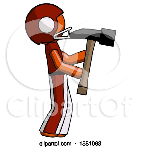 Orange Football Player Man Hammering Something on the Right by Leo Blanchette