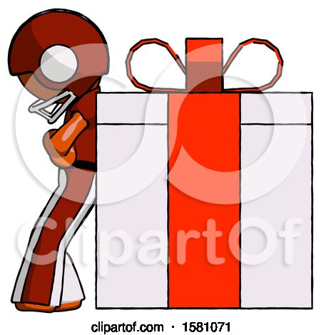 Orange Football Player Man Gift Concept - Leaning Against Large Present by Leo Blanchette