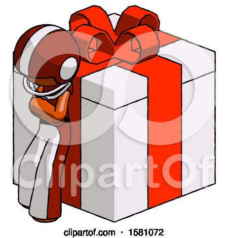 Orange Football Player Man Leaning on Gift with Red Bow Angle View by Leo Blanchette
