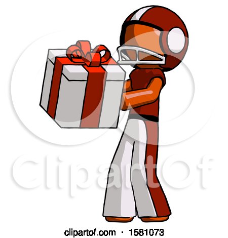 Orange Football Player Man Presenting a Present with Large Red Bow on It by Leo Blanchette