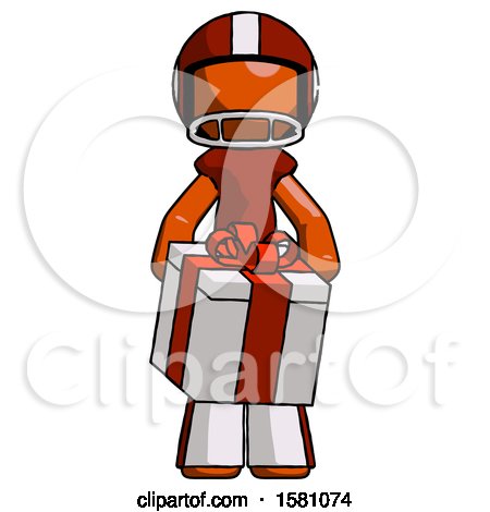 Orange Football Player Man Gifting Present with Large Bow Front View by Leo Blanchette