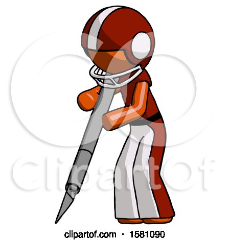 Orange Football Player Man Cutting with Large Scalpel by Leo Blanchette