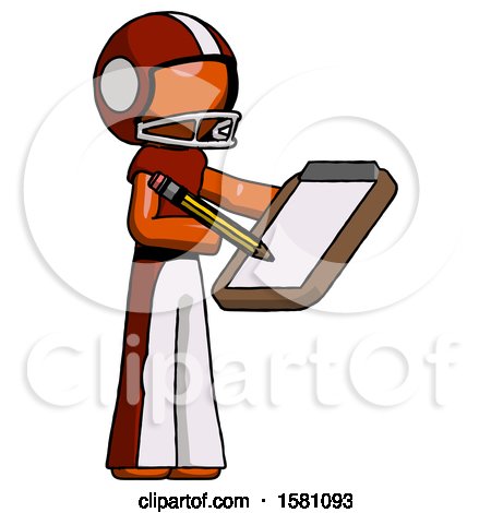 Orange Football Player Man Using Clipboard and Pencil by Leo Blanchette