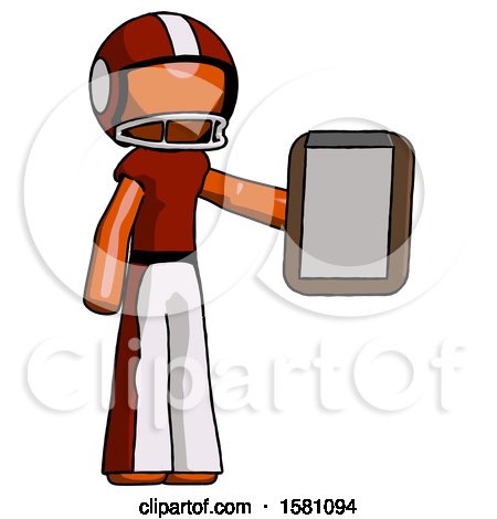 Orange Football Player Man Showing Clipboard to Viewer by Leo Blanchette