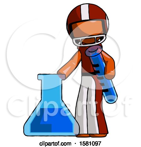 Orange Football Player Man Holding Test Tube Beside Beaker or Flask by Leo Blanchette