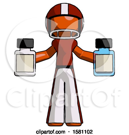 Orange Football Player Man Holding Two Medicine Bottles by Leo Blanchette