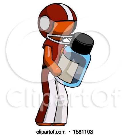 Orange Football Player Man Holding Glass Medicine Bottle by Leo Blanchette