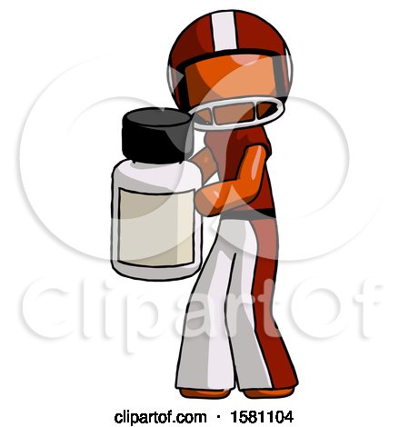 Orange Football Player Man Holding White Medicine Bottle by Leo Blanchette