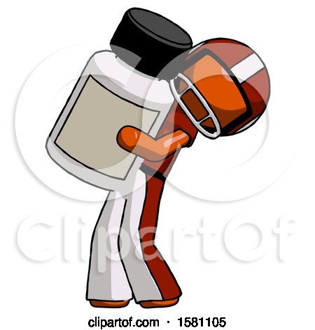 Orange Football Player Man Holding Large White Medicine Bottle by Leo Blanchette