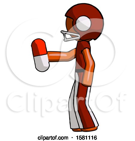 Orange Football Player Man Holding Red Pill Walking to Left by Leo Blanchette