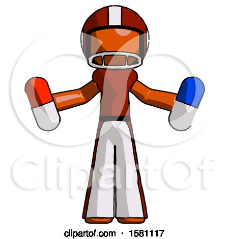 Orange Football Player Man Holding a Red Pill and Blue Pill by Leo Blanchette
