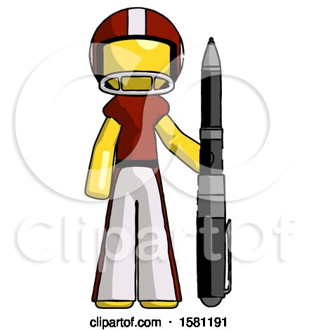 Yellow Football Player Man Holding Large Pen by Leo Blanchette