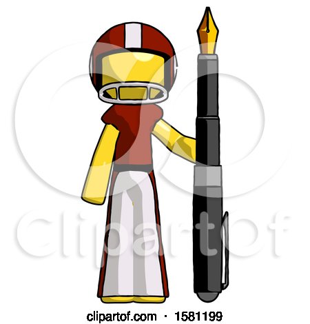 Yellow Football Player Man Holding Giant Calligraphy Pen by Leo Blanchette