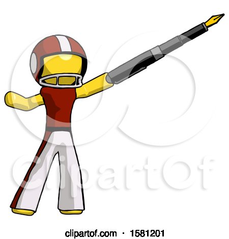 Yellow Football Player Man Pen Is Mightier Than the Sword Calligraphy Pose by Leo Blanchette