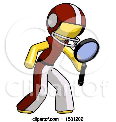 Yellow Football Player Man Inspecting with Large Magnifying Glass Right by Leo Blanchette