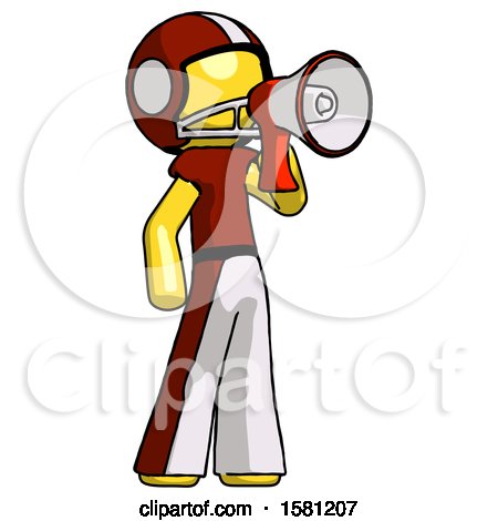 Yellow Football Player Man Shouting into Megaphone Bullhorn Facing Right by Leo Blanchette