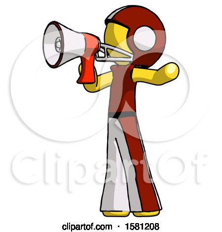 Yellow Football Player Man Shouting into Megaphone Bullhorn Facing Left by Leo Blanchette