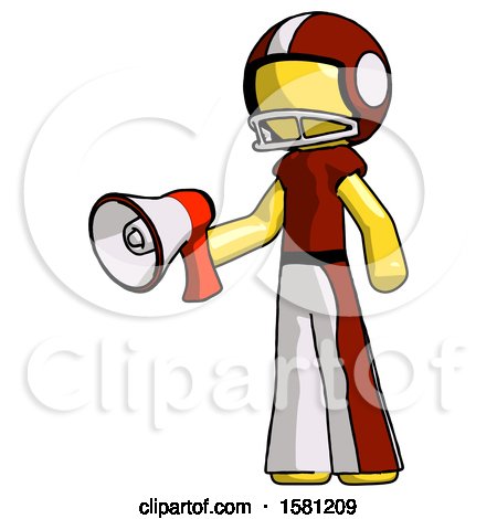 Yellow Football Player Man Holding Megaphone Bullhorn Facing Right by Leo Blanchette