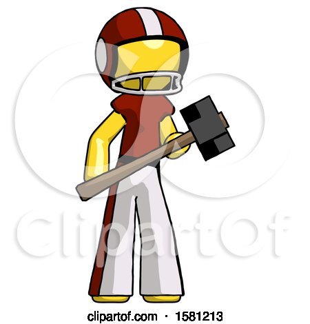 Yellow Football Player Man with Sledgehammer Standing Ready to Work or Defend by Leo Blanchette