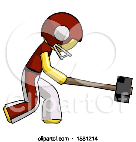 Yellow Football Player Man Hitting with Sledgehammer, or Smashing Something by Leo Blanchette