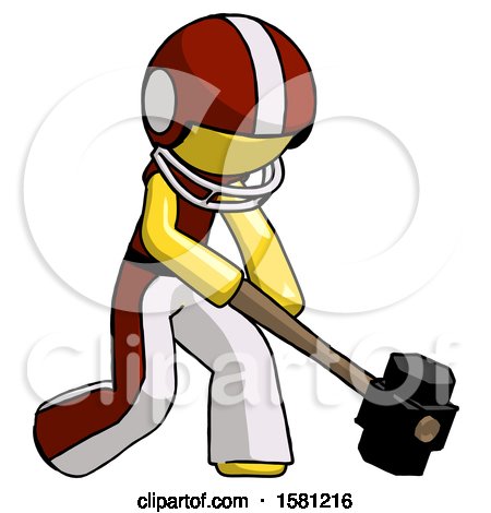 Yellow Football Player Man Hitting with Sledgehammer, or Smashing Something at Angle by Leo Blanchette