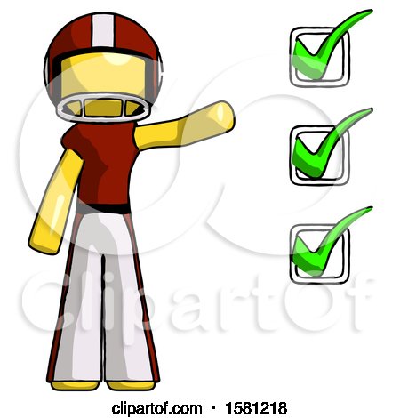 Yellow Football Player Man Standing by List of Checkmarks by Leo Blanchette