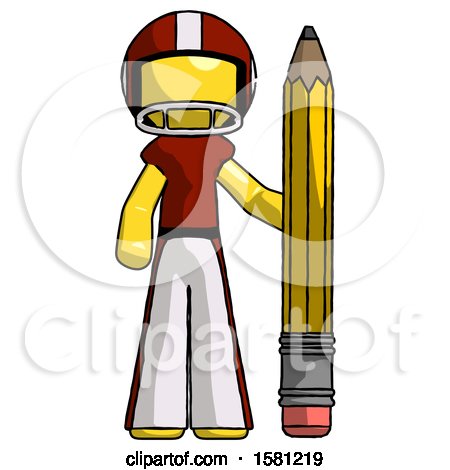 Yellow Football Player Man with Large Pencil Standing Ready to Write by Leo Blanchette