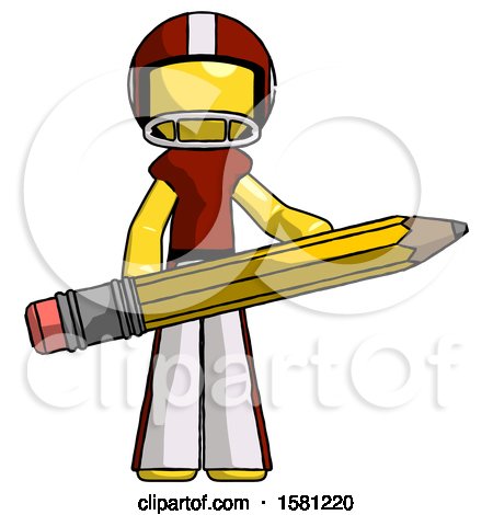 Yellow Football Player Man Writer or Blogger Holding Large Pencil by Leo Blanchette