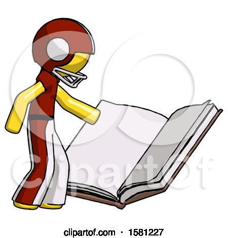 Yellow Football Player Man Reading Big Book While Standing Beside It by Leo Blanchette