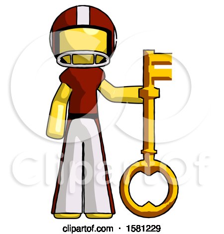 Yellow Football Player Man Holding Key Made of Gold by Leo Blanchette