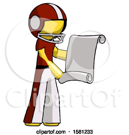 Yellow Football Player Man Holding Blueprints or Scroll by Leo Blanchette