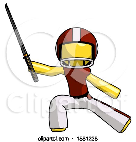 Yellow Football Player Man with Ninja Sword Katana in Defense Pose by Leo Blanchette