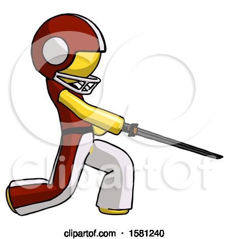 Yellow Football Player Man with Ninja Sword Katana Slicing or Striking Something by Leo Blanchette