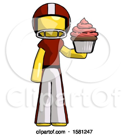 Yellow Football Player Man Presenting Pink Cupcake to Viewer by Leo Blanchette