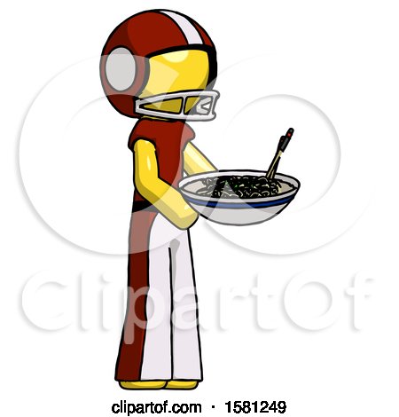 Yellow Football Player Man Holding Noodles Offering to Viewer by Leo Blanchette