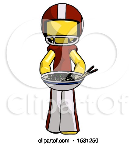 Yellow Football Player Man Serving or Presenting Noodles by Leo Blanchette