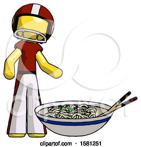 Yellow Football Player Man and Noodle Bowl, Giant Soup Restaraunt Concept by Leo Blanchette