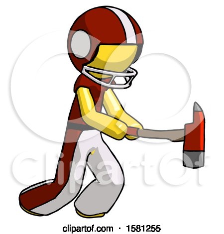 Yellow Football Player Man with Ax Hitting, Striking, or Chopping by Leo Blanchette
