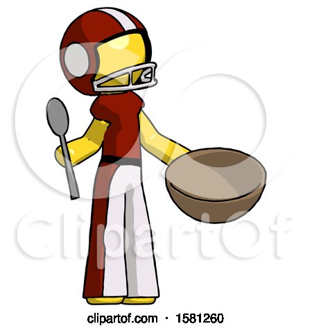 Yellow Football Player Man with Empty Bowl and Spoon Ready to Make Something by Leo Blanchette
