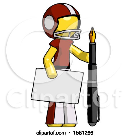 Yellow Football Player Man Holding Large Envelope and Calligraphy Pen by Leo Blanchette