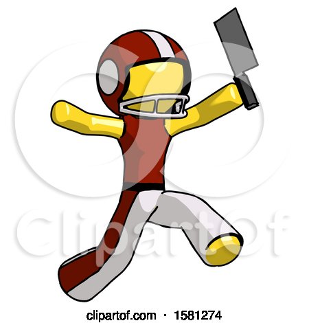 Yellow Football Player Man Psycho Running with Meat Cleaver by Leo Blanchette