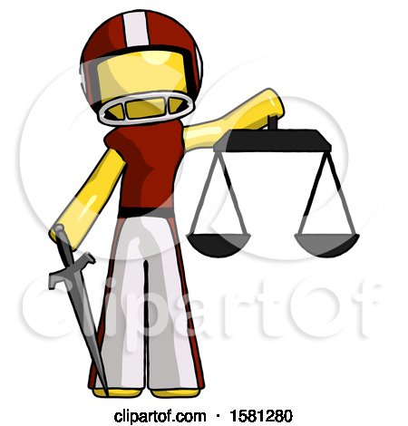 Yellow Football Player Man Justice Concept with Scales and Sword, Justicia Derived by Leo Blanchette