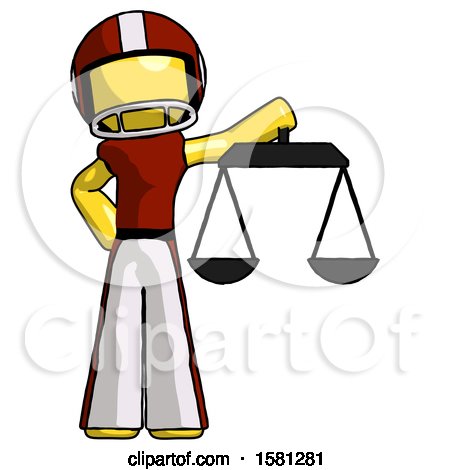 Yellow Football Player Man Holding Scales of Justice by Leo Blanchette
