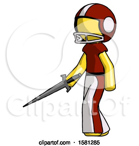 Yellow Football Player Man with Sword Walking Confidently by Leo Blanchette