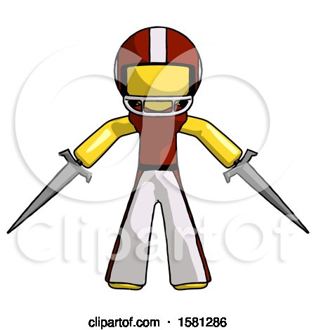 Yellow Football Player Man Two Sword Defense Pose by Leo Blanchette