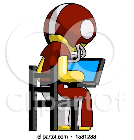 Yellow Football Player Man Using Laptop Computer While Sitting in Chair View from Back by Leo Blanchette