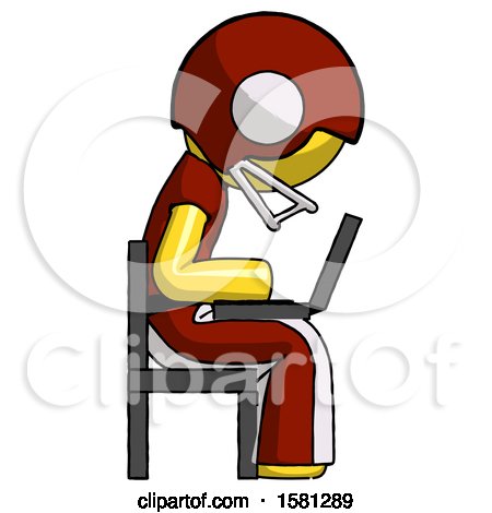 Yellow Football Player Man Using Laptop Computer While Sitting in Chair View from Side by Leo Blanchette