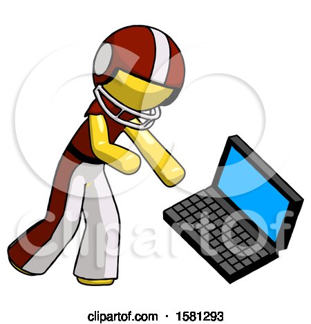 Yellow Football Player Man Throwing Laptop Computer in Frustration by Leo Blanchette