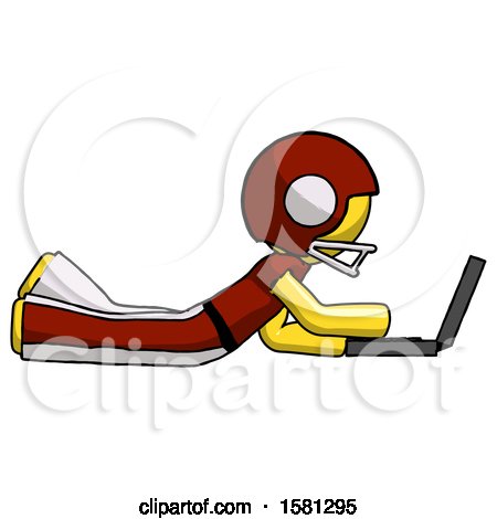 Yellow Football Player Man Using Laptop Computer While Lying on Floor Side View by Leo Blanchette